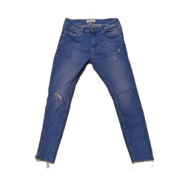 Bershka Jeans Womens 31 Super Skinny Denim Distressed Medium Blue - Picture 1 of 7